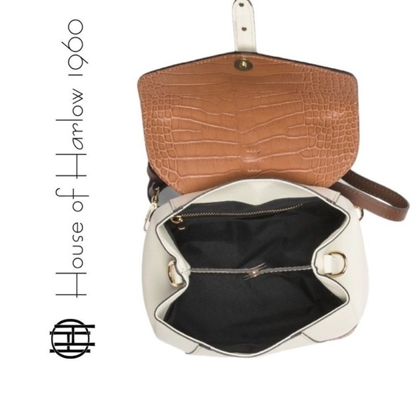 NWT House of Harlow 1960 Cream & Brown Stud Embellished Crossbody/Bag Backpack